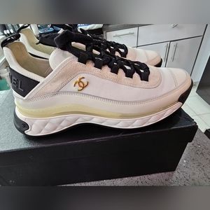 Velvet Calfskin Mixed Fibers CC Sneakers 40 Ivory Black Comes with Box dustbag